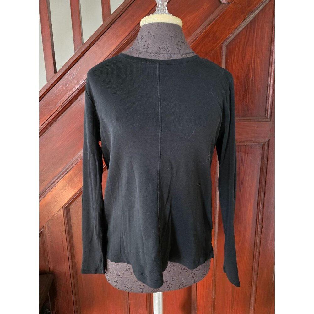 J.Jill Pima Crew Neck High-Low Tee XS Petite Black Long Sleeve